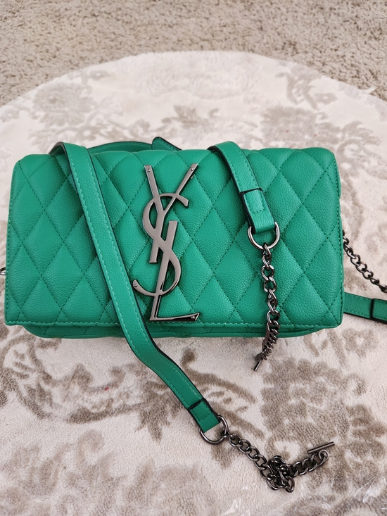 Saint Laurent Handbags - Saint Laurent Emerald Quilted Leather Chain Crossbody Bag